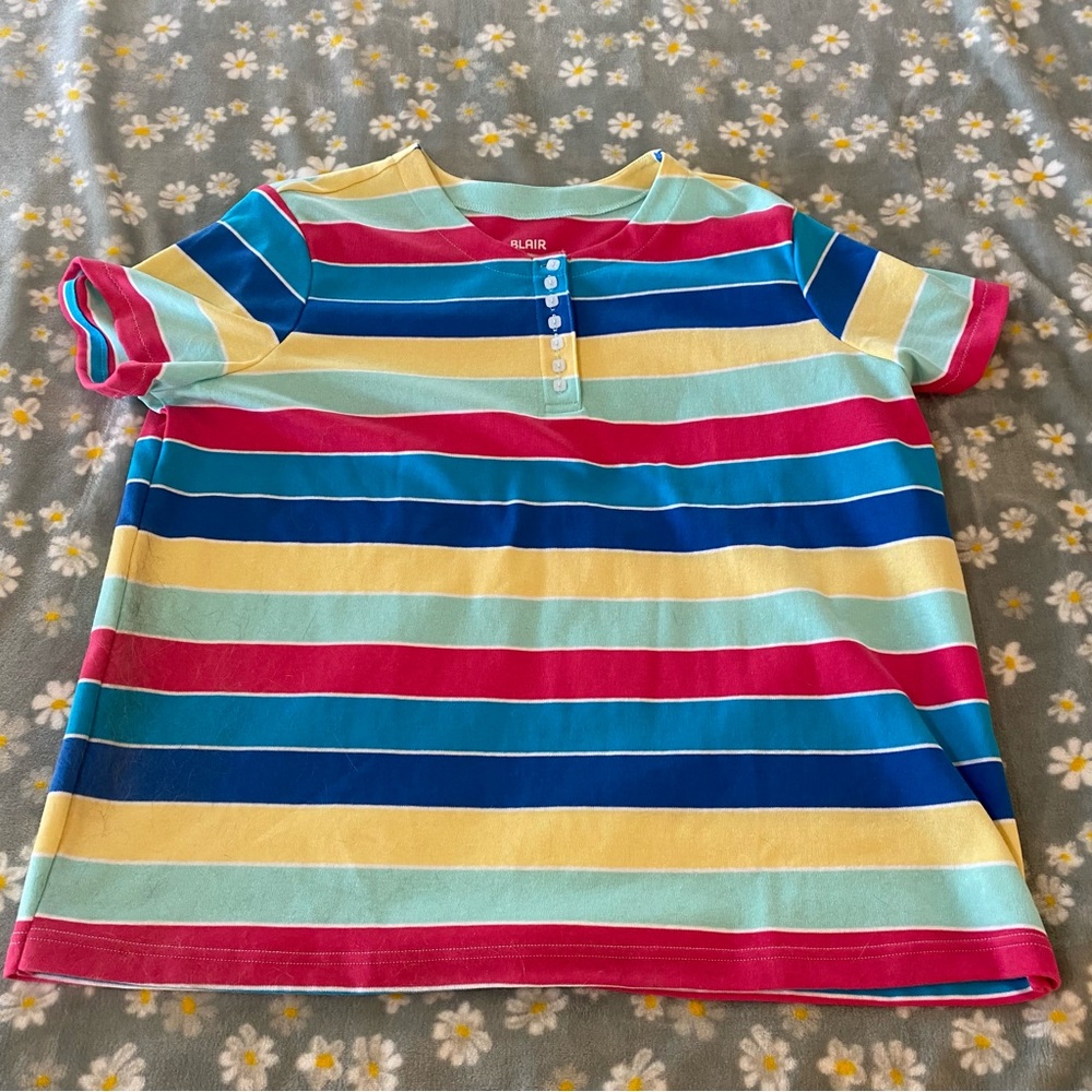 Blair Striped Button Down Shirt - Red, Blue, Yellow, Green